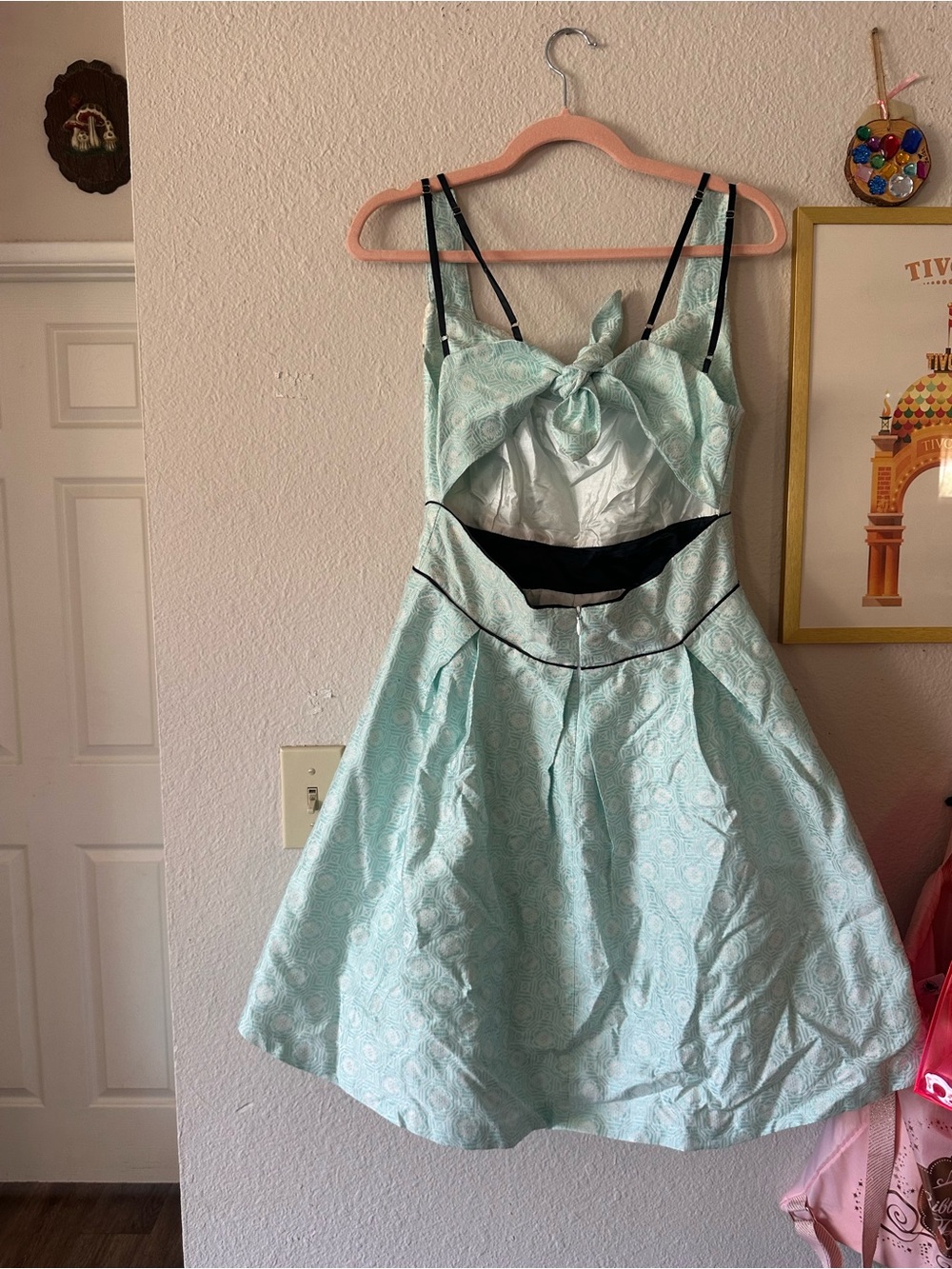 Ryu L Blue and Black Tank Dress Open Back Collar Brocade